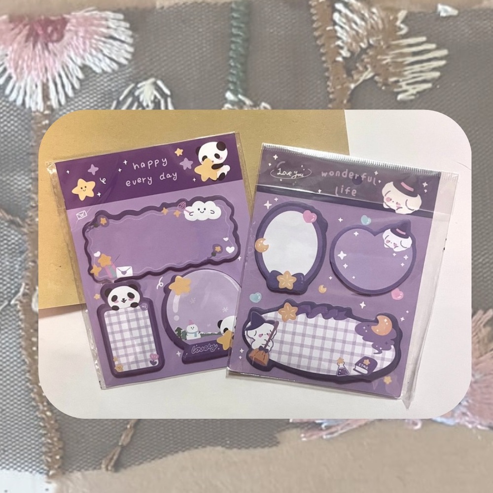 🆕 🎉 set of (2) panda & witchy dog kawaii aesthetic purple sticky note set